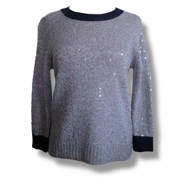 J Crew Womens Sweater Sz Medium Gray Wool Sequined Wool Mohair Holiday Preppy - Picture 1 of 6